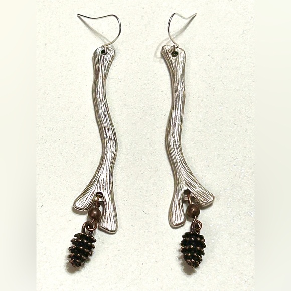 Hand Crafted Jewelry - Nature-Inspired Silver and Copper Pinecone Dangle Earrings